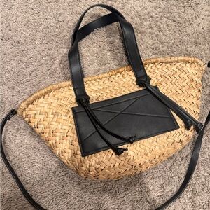 Mango Black and Tan Woven Tote